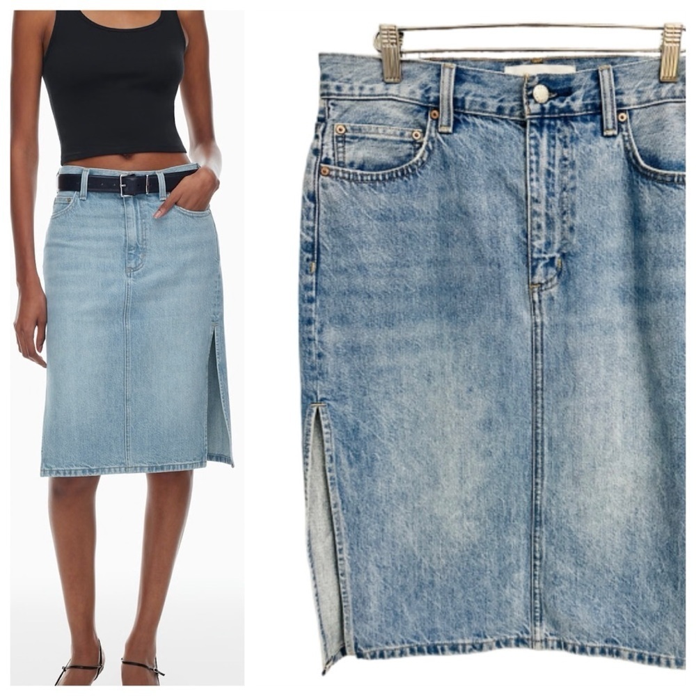 DENIM FORUM “The 90s Denim Skirt” Size 27 Indigo Blue Womens Midi